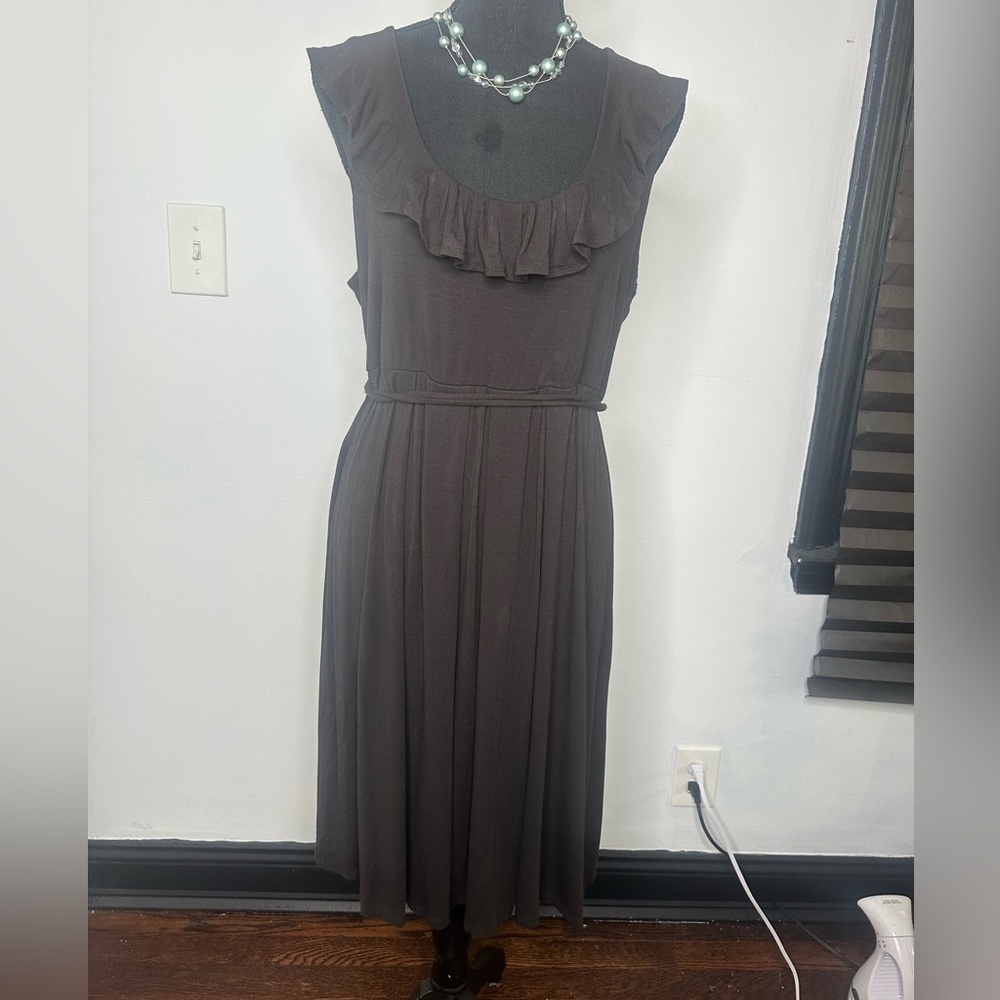 New York & Company Chocolate Ruffle Midi Dress